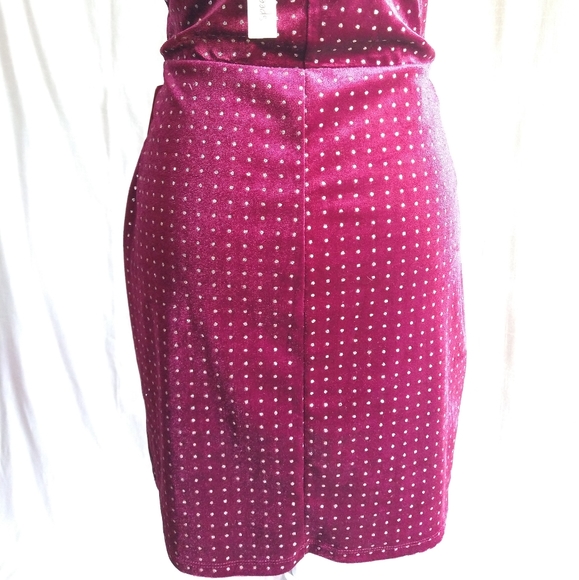 Sparkly Velvet Burgundy Gold Strappy Mini Dress Cutout Size Large - Picture 11 of 16